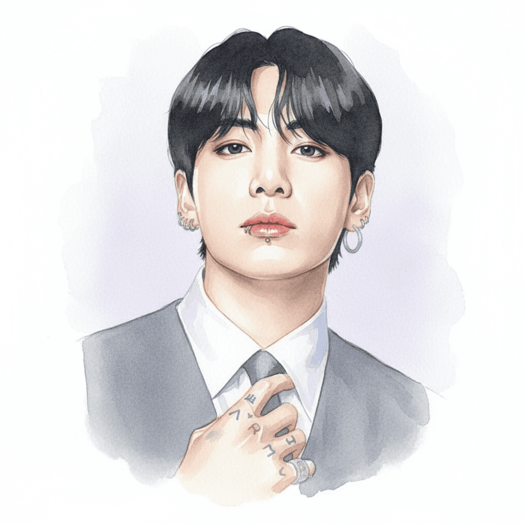 정국(방탄소년단) 수채화 일러스트 — 두루미 매거진 연예인 사주