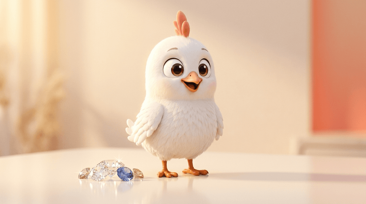 정갈한 보석빛 곁에 단정하게 선 두루미 일러스트 — 신금일간 남자의 정교한 결 메타포