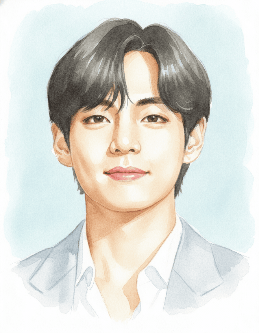 뷔 수채화 일러스트 — 두루미 매거진 연예인 사주