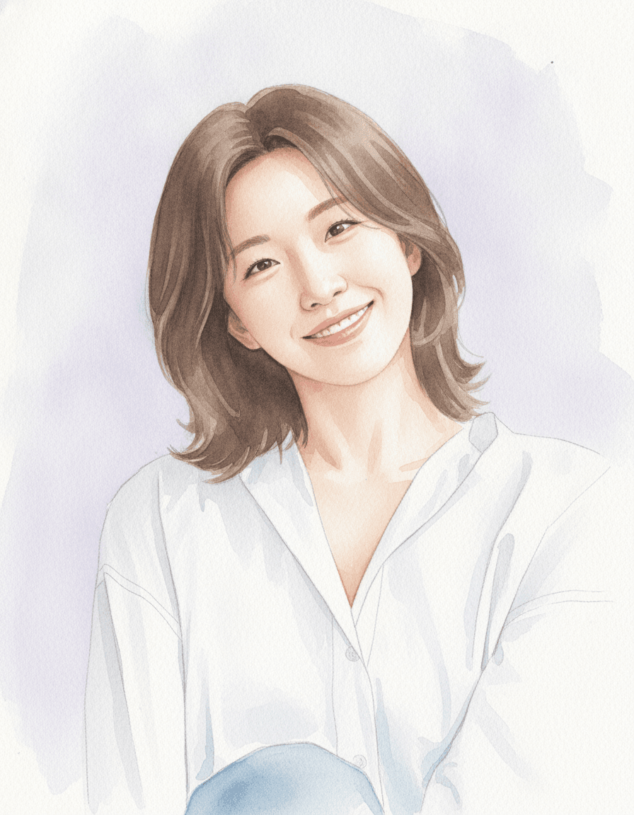 윤가이 수채화 초상 일러스트 — 두루미 매거진 연예인 사주