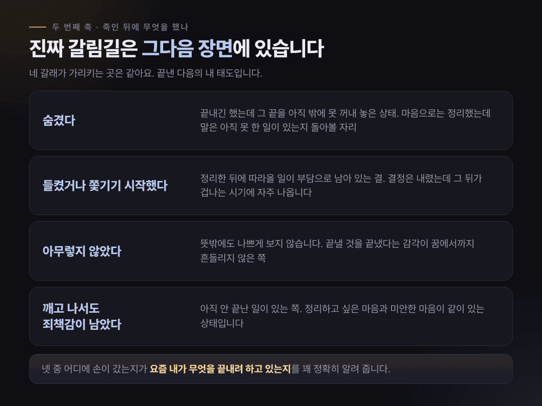 죽인 뒤에 무엇을 했는지에 따라 갈리는 네 갈래