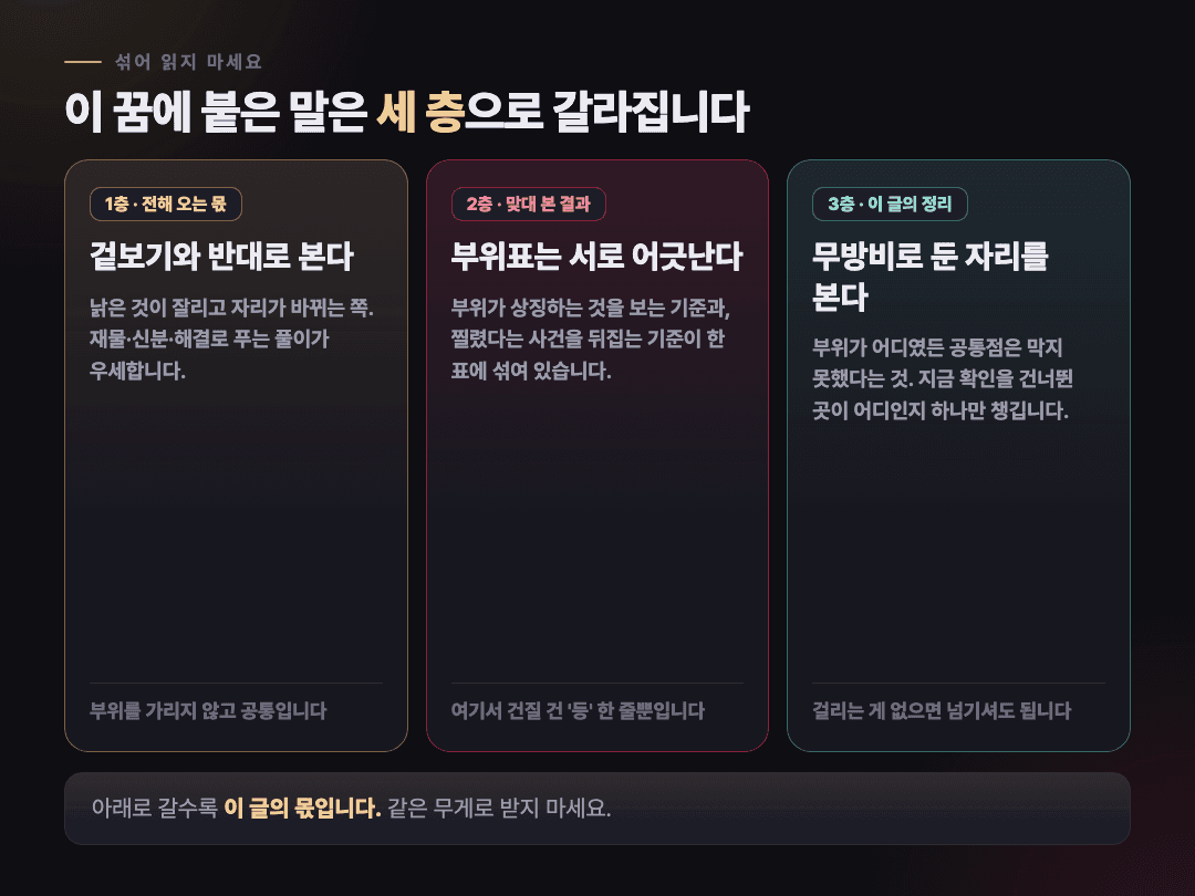 전해 오는 몫과 한목소리인 두 줄, 이 글의 정리를 세 층으로 나눈 도식