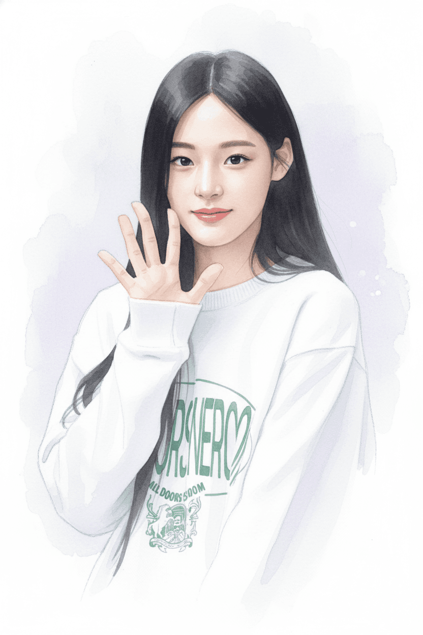 민지(뉴진스) 수채화 일러스트 — 두루미 매거진 연예인 사주